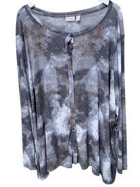 LOGO Lori Goldstein Mesh Cardigan Gray Tie Dye Plus Size 3X Sheer Boho Top